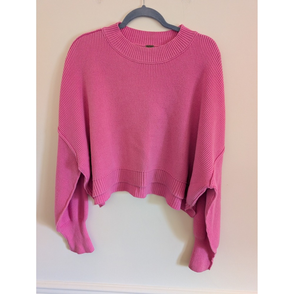 Free People Easy Street Cropped Pullover Pink Oversized Sweater Medium relaxed